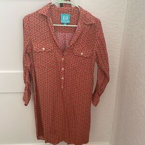 Rayon above the knee shirt dress with belt